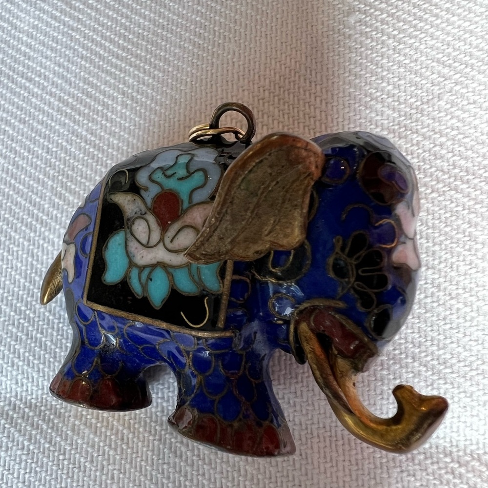 Brass and cloisonné elephant pendant